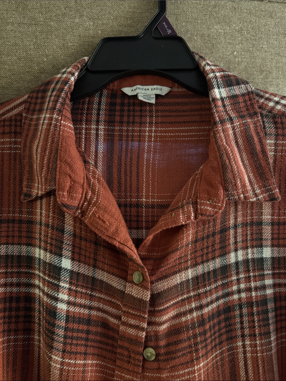 American Eagle Outfitters Rust Plaid Button-Down Shirt - Picture 2 of 4